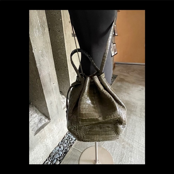 Nancy Gonzalez Caiman Tassel Army Green Bucket Bag - Picture 11 of 14